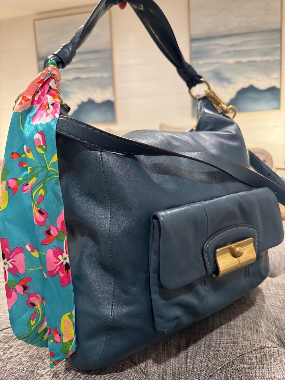 COACH Bag Kristin Large Dark Teal Leather Hobo Satchel - Picture 3 of 17